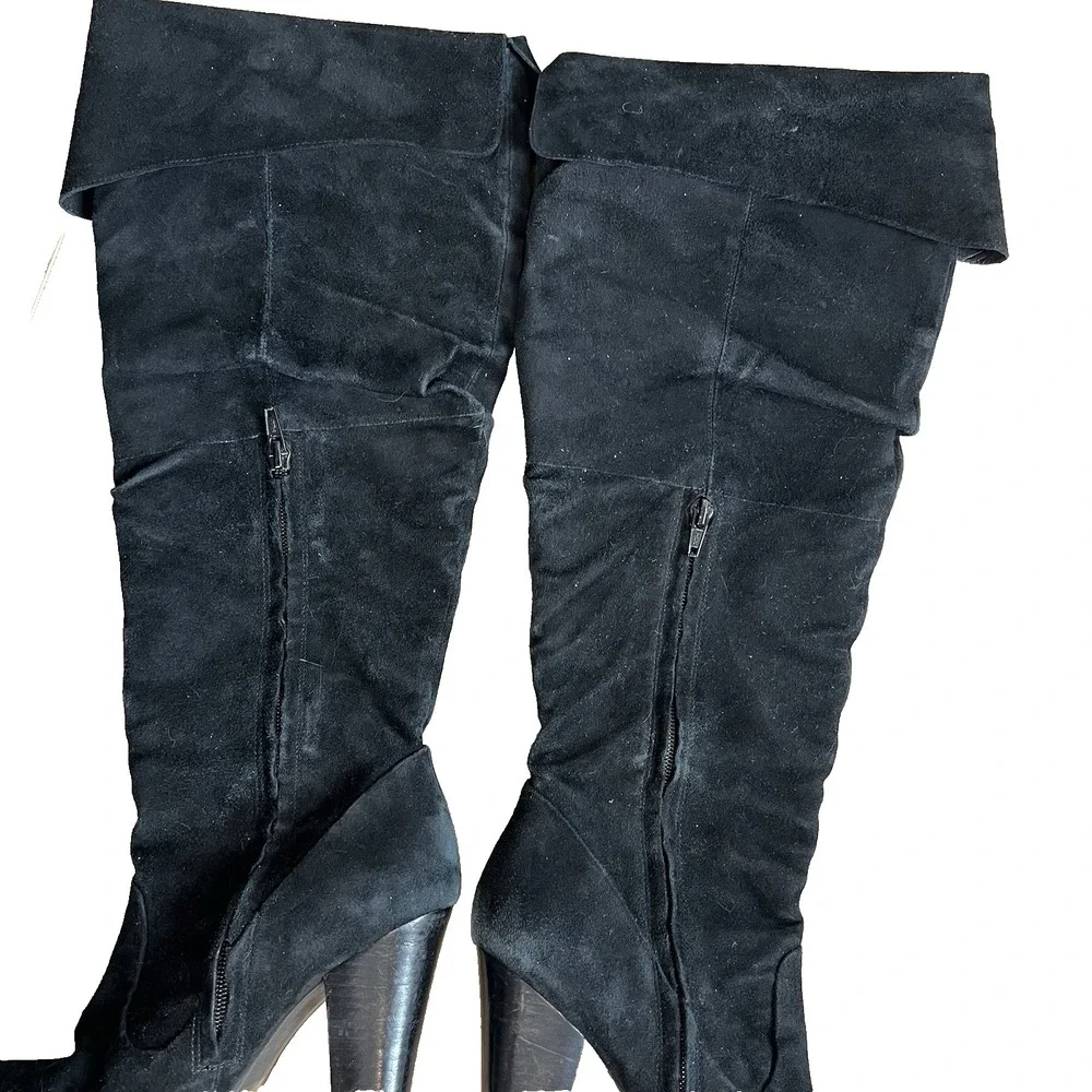 JESSICA SIMPSON Tulip Cuffed Over the Knee High Boots Black Suede Size 7.5B‎